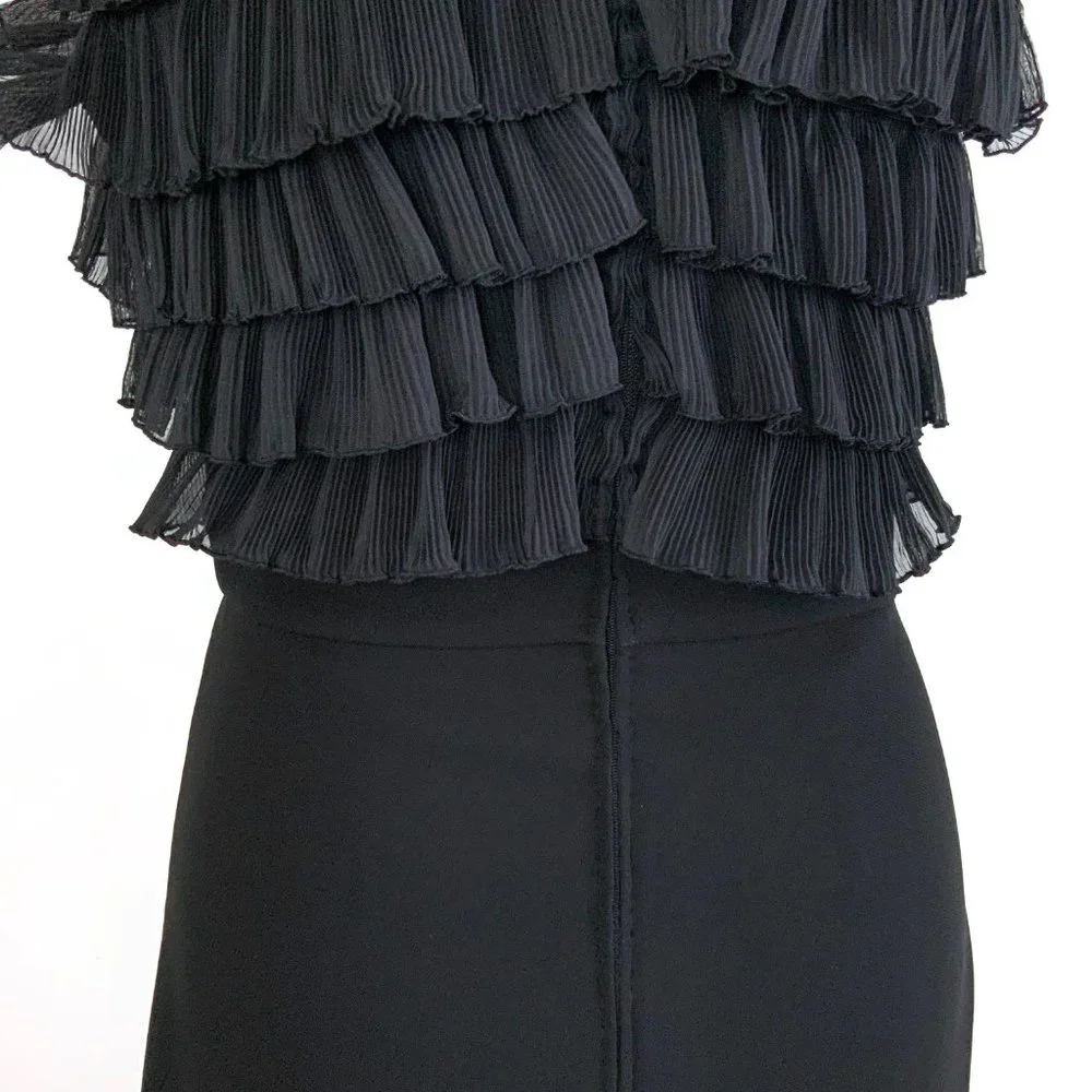 Vintage Badgley Mischka Black Tiered Ruffle Cocktail Party Dress Size 6 - Picture 8 of 16